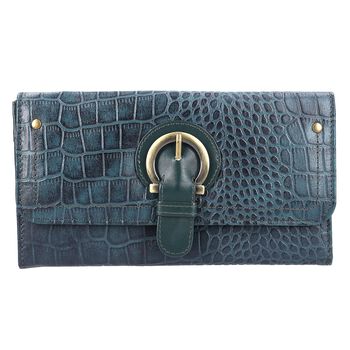 Echtleder Portemonnaie mit Krokopr&auml;gung und RFID-Schutz, 19,5x11,45 cm, petrol