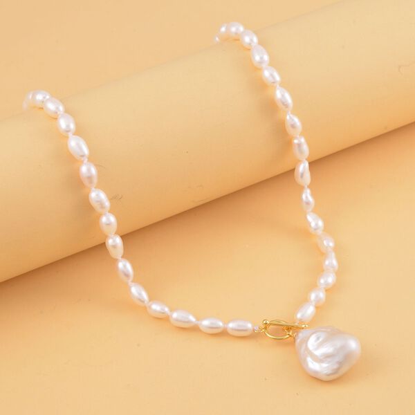 Wei&szlig;e Barockperle und wei&szlig;e S&uuml;&szlig;wasserperle 50cm Halskette - 184 ct. image number 1