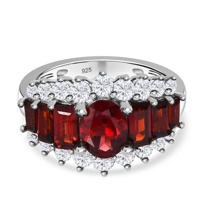 Natürlicher Mosambik Granat Ring, 925 Silber platiniert (Größe 21.00) ca. 5.49 ct