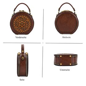 Runde Crossbody-Bag mit Mandala-Pr&auml;gung, 19x8x18 cm, Braun