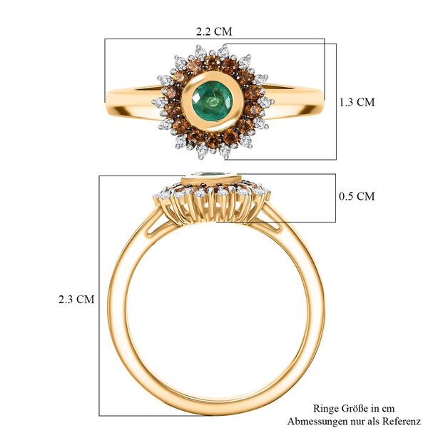 Regal Halo - D joy Kagem Sambischer Smaragd, Brauner Zirkon Ring 925 Silber 750 Gelb Vergoldet (Größe 20.00) ca. 0.70 ct image number 6