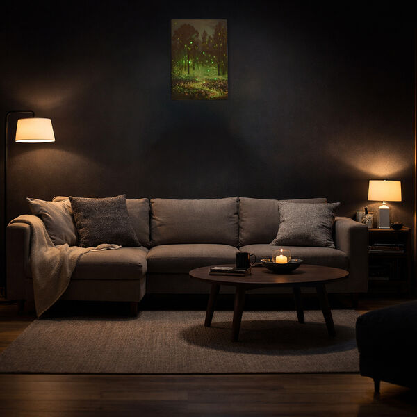 LIVMORE Waldpfad Nacht Motiv LED Wandbild mit Glasfaser Lichteffekt 30 x 40 cm image number 3