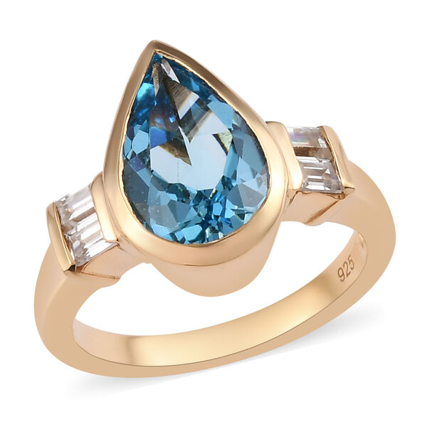 Schweizer Blautopas und Zirkon Ring 925 Silber vergoldet  ca. 3,90 ct image number 4