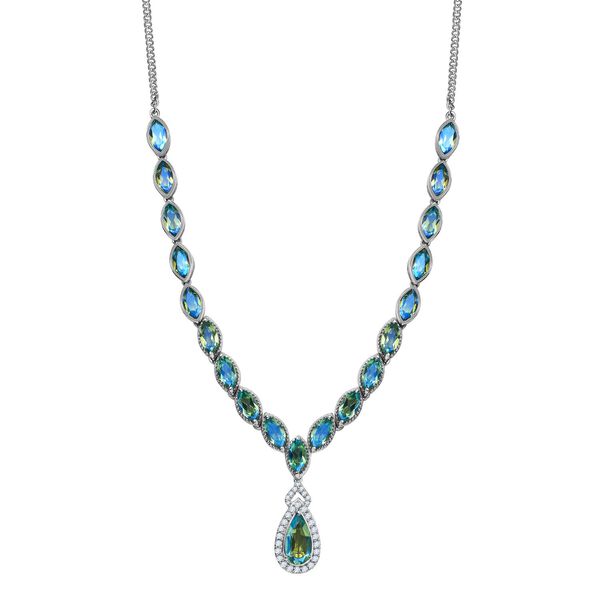 Pfau Triplette Quarz Halskette ca. 45 cm 925 Silber platiniert ca. 16,27 ct. image number 0