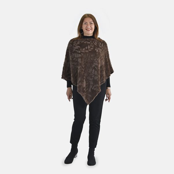 Kunstfell Poncho mit Blattmuster, Dunkelbraun image number 0
