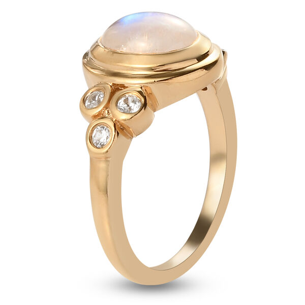Regenbogen Mondstein und Zirkon-Ring, 925 Silber vergoldet  ca. 2,46 ct image number 5