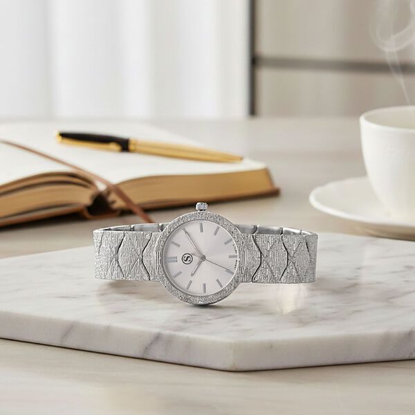 STRADA - Japanisches Uhrwerk, Wei&szlig;es Zifferblatt mit silberplattiertem Alloy Armband, 20 cm image number 1