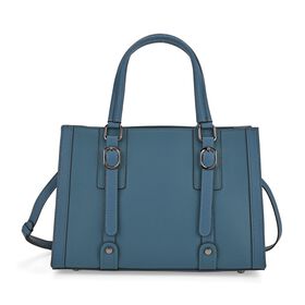 Crossbody-Tasche aus Echtleder mit Zierschnallen, 32x13x21 cm, Blau