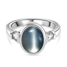 Srilankan Ebony Mondstein (Doublet), Weißer Topas Ring 925 Silber rhodiniert (Größe 19.00) ca. 3.36 ct