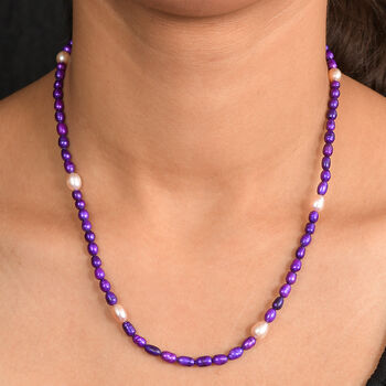 Lila gef&auml;rbte Perle und S&uuml;&szlig;wasser Perle 45+5cm Halskette