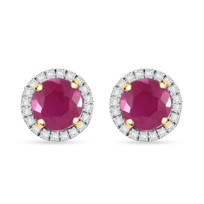 AAA Taveta-Rubin, Wei&szlig;er Diamant Ohrringe 417 Gold ca. 2,40 ct.