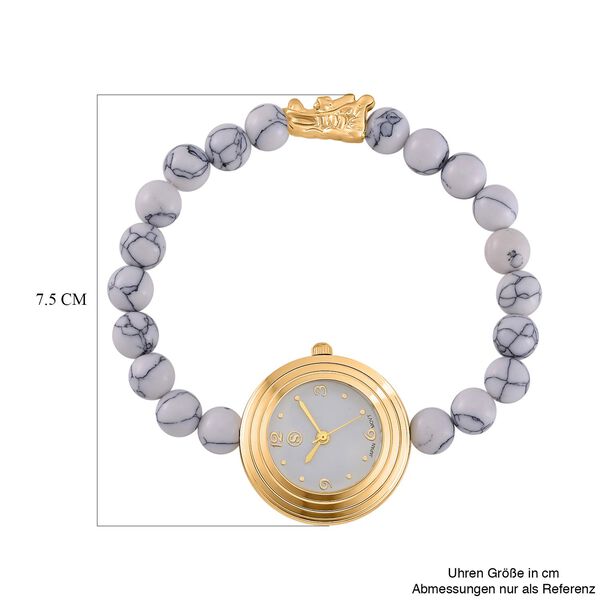 Weißer Howlit Uhren Reiner Edelstahl Bicolor flexibel ca. 50,00 ct. image number 7