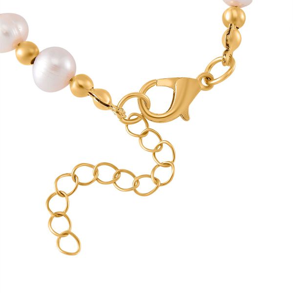 Weißes Süßwasser Perle und Kristall Armband in Goldton image number 4