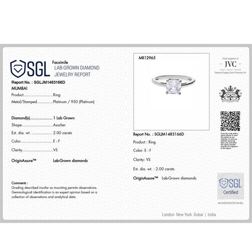LUXURIANT DIAMOND- VS-EF Labor Diamant Ring in 950 Platin - 2 ct. image number 6
