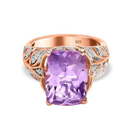 Rose De France Amethyst, Wei&szlig;er Zirkon Ring, 925 Silber ros&eacute;vergoldet (Gr&ouml;&szlig;e 18.00) ca. 6.42 ct