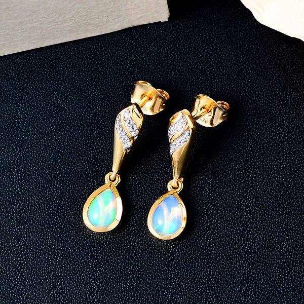 Natürliche, äthiopische Welo Opal Ohrringe, 925 Silber vergoldet ca. 1.05 ct image number 2