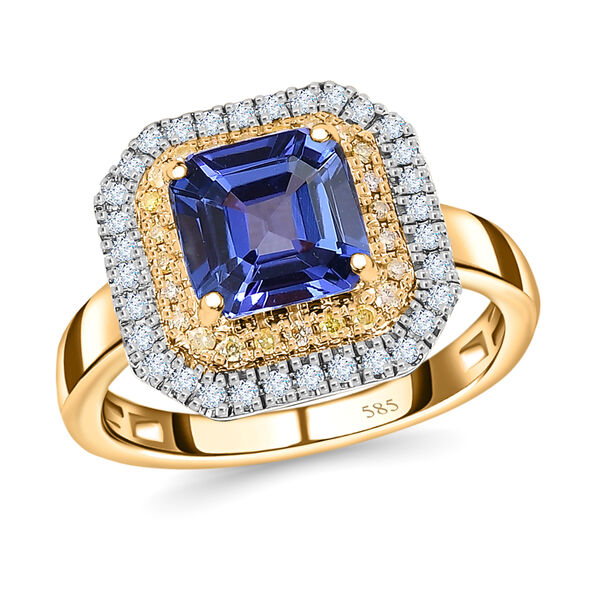 AAA Tansanit, natürlicher, gelber und weißer Diamant-Ring in 585 Gelbgold - 1,90 ct. image number 6
