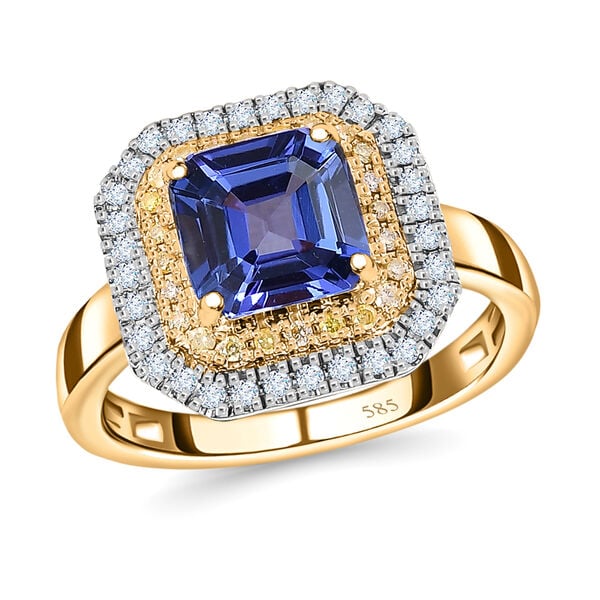 AAA Tansanit, natürlicher, gelber und weißer Diamant-Ring in 585 Gelbgold - 1,90 ct. image number 6