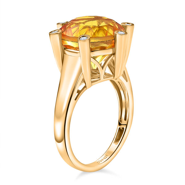 D'Joy - Sonnenfeuer-Design Sphaleros Quarz, Wei&szlig;er Zirkon Ring 925 Silber 750 Gelbgold Vermeil (Gr&ouml;&szlig;e 19.00) ca. 7.93 ct image number 5