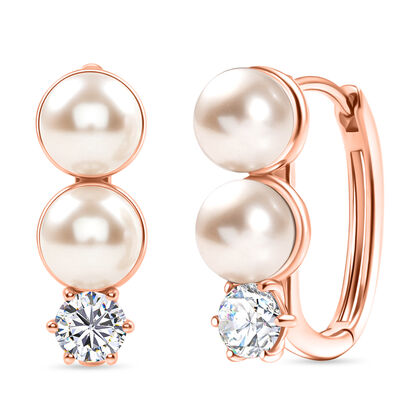 EVER TRUE Pfirsich-S&uuml;&szlig;wasser Perle (6-6.5 mm), Wei&szlig;er Zirkonia Ohrringe Nickelfreies Messing, ros&eacute;farben