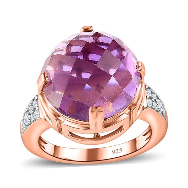 AA Rose De France Amethyst, Wei&szlig;er Zirkon Ring, 925 Silber ros&eacute;vergoldet (Gr&ouml;&szlig;e 16.00) ca. 9.05 ct image number 3