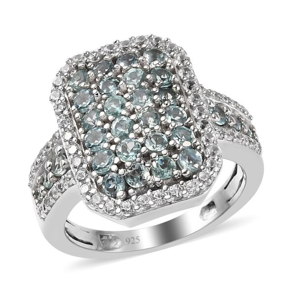 Alexandrit und Zirkon Cluster Ring 925 Silber Platin-Überzug image number 4