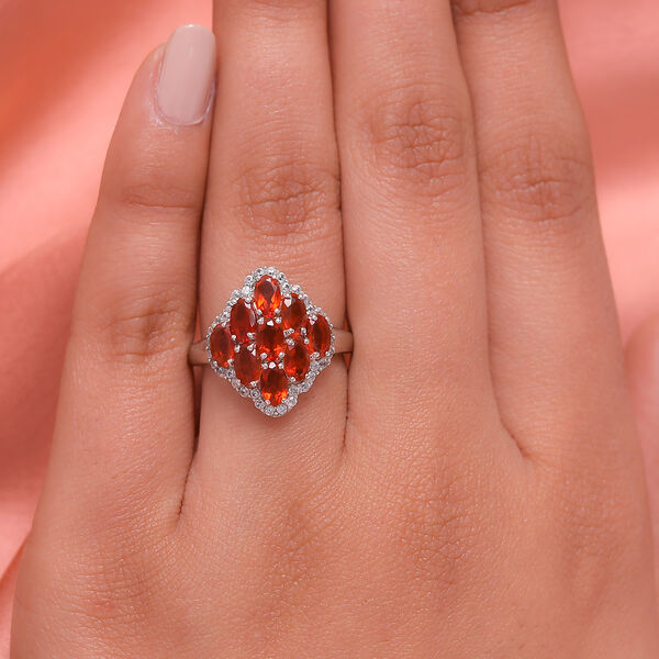 Mexikanischer Kirschfeuer-Opal und weißer Zirkon-Ring, 925 Silber platiniert  ca. 1,80 ct image number 3