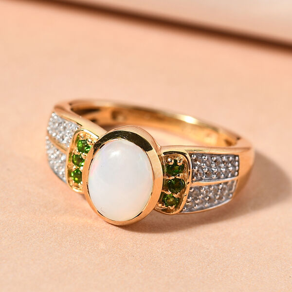 Nat&uuml;rlicher &Auml;thiopischer Opal und Nat&uuml;rlicher Chromdiopsid Ring 925 Silber vergoldet  ca. 1,13 ct image number 3