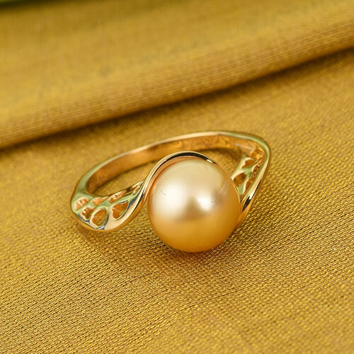 Royal Bali Kollektion - Südsee Goldene Perle Bypass Ring 925 Silber Gelbgold Vermeil (Größe 17.00) image number 1
