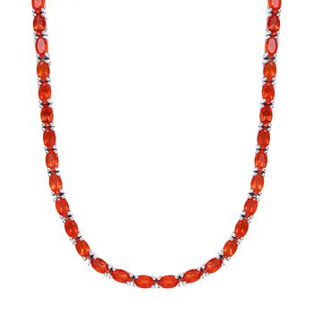 Mexikanische Kirschfeuer-Opal Halskette, ca. 45 cm, 925 Silber platiniert ca. 13.43 ct