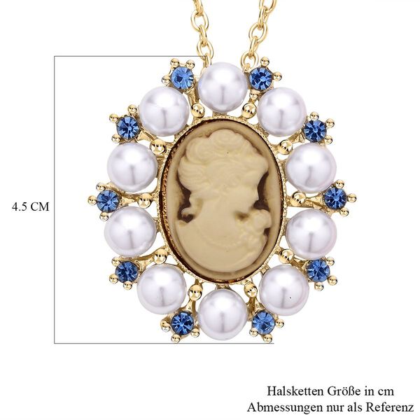 Kamee-Schmuck, Kunststoff Perlen Kette mit Anhänger, goldfarben image number 8