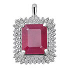 Afrikanischer Rubin (Fissure gefüllt) und Zirkon-Anhänger mit Kette, ca. 45 cm, 925 Silber platiniert ca. 10.46 ct