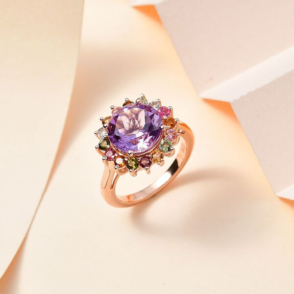AA Rose De France Amethyst, Mehrfarbig-Turmalin Ring 925 Silber Roségold Vermeil (Größe 16.00) ca. 4,35 ct image number 2
