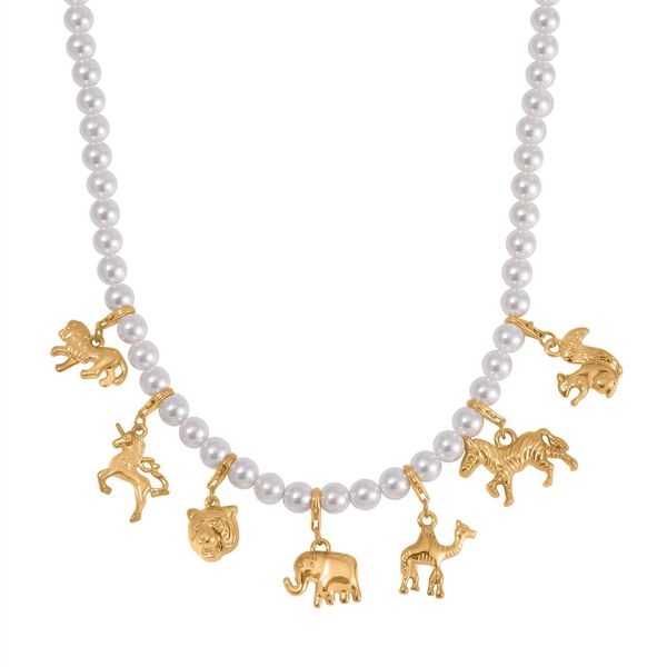 Weiße Muschelkernperle Halskette ca. 50 cm Legierung Standard gelb vergoldet image number 3