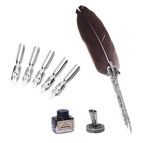 Antikes Federstift-Geschenkset in Braun