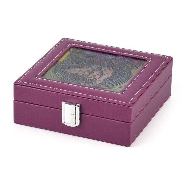 LIVMORE Ringbox mit handbemaltem Glasfenster im Art-Deco-Design, 16x16x6cm, Dunkellila image number 3