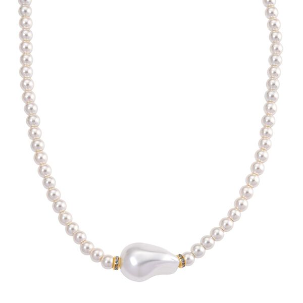 3er Set Wei&szlig;e Muschelkernperlen-Schmuckst&uuml;cke, bestehend aus Armband (ca. 19 cm) und zwei Halsketten (ca. 40 cm und 50 cm), gelb vergoldet image number 5