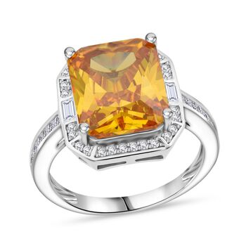 LUSTRO STELLA Gelber Saphir-farbener und wei&szlig;er Zirkonia Ring - 11,70 ct.
