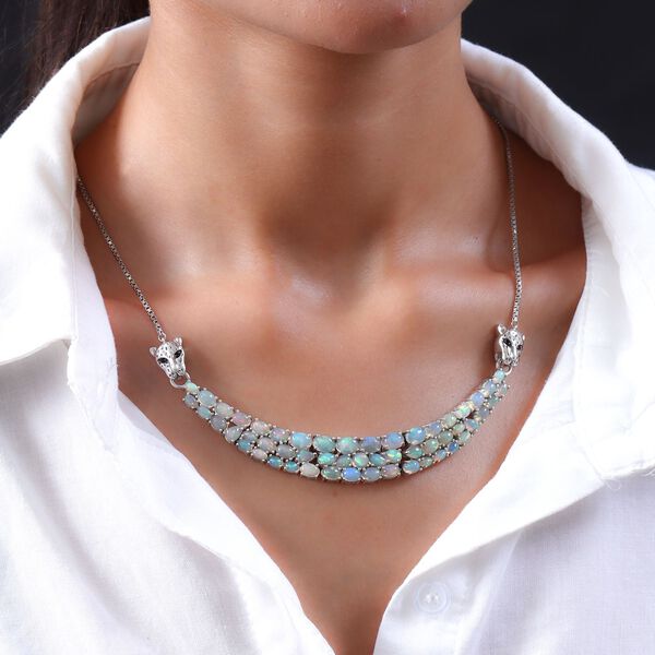 Nat&uuml;rliche, &auml;thiopische Welo Opal-Halskette in Silber, 15,63 ct. image number 2