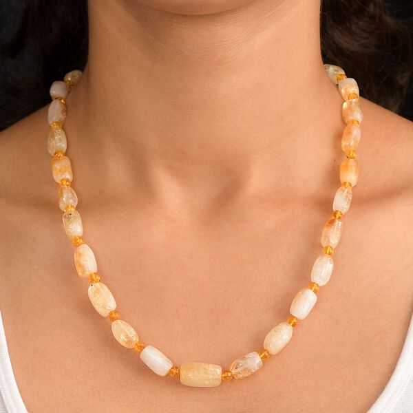 Citrin, Bernstein Halskette ca. 50 cm mit 2.5 cm extender, Nickelfreies Messing platiniert image number 3