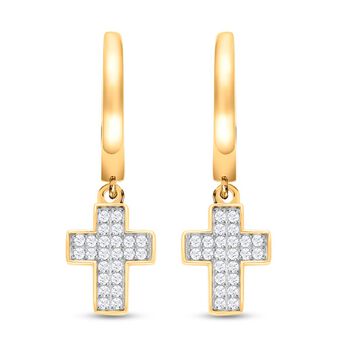Wei&szlig;e Diamant Kreuz-Ohrringe, 925 Silber Gelbgold Vermeil ca. 0.25 ct
