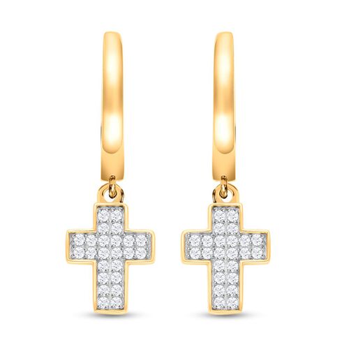 Weiße Diamant Kreuz-Ohrringe, 925 Silber Gelbgold Vermeil ca. 0.25 ct image number 0