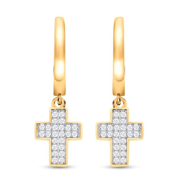 Wei&szlig;e Diamant Kreuz-Ohrringe, 925 Silber Gelbgold Vermeil ca. 0.25 ct
