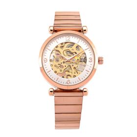 GENOA TIME V2 Automatik-Mechanische Uhr, weißes Zifferblatt mit Sonnenschein-Design, 3ATM Wasserdicht, 8.5 cm, roséfarben