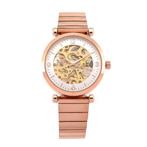GENOA TIME V2 Automatik-Mechanische Uhr, weißes Zifferblatt mit Sonnenschein-Design, 3ATM Wasserdicht, 8.5 cm, roséfarben image number 0