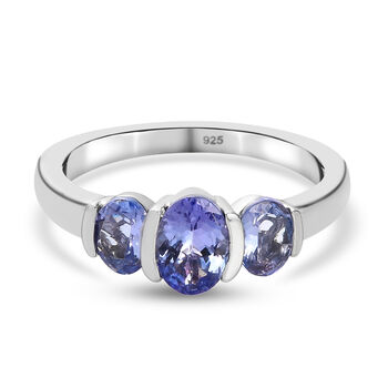 Tansanit 3-Stein-Ring, 925 Silber platiniert  ca. 1,30 ct