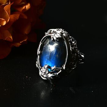 AAA Labradorit Ring 925 Silber rhodiniert (Gr&ouml;&szlig;e 20.00) ca. 18,05 ct