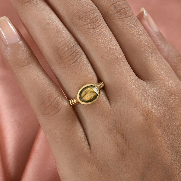 Labradorit Solit&auml;r Ring 925 Silber 585 Vergoldet image number 3