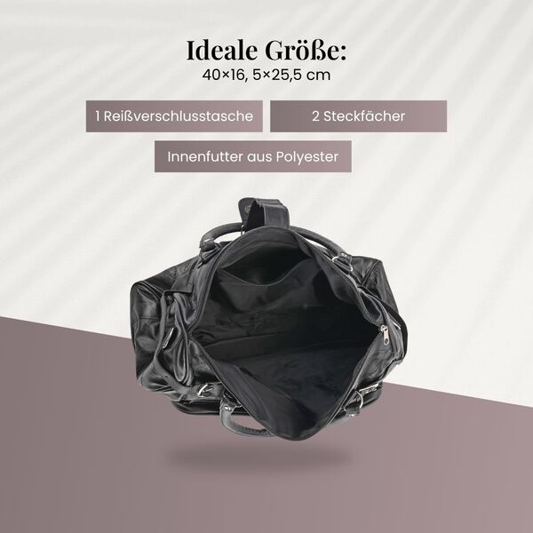 Patchwork Crossbody Tasche aus Schafleder mit mehreren Reißverschlussfächern, 40×16,5×25,5 cm, Braun image number 3