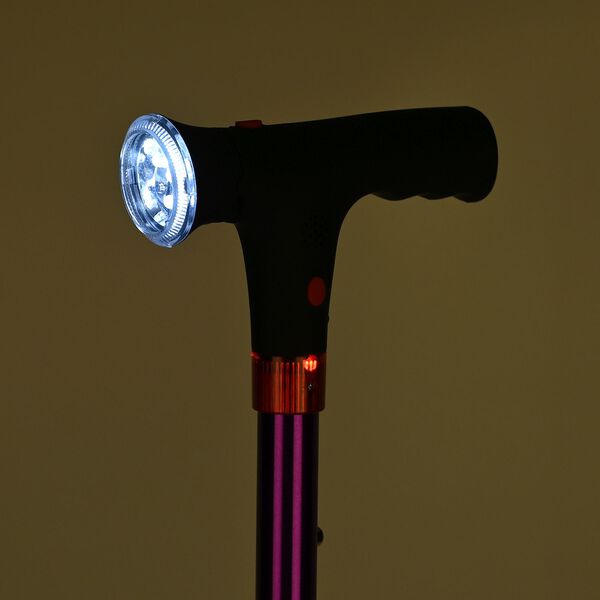 Faltbarer Smart-Gehstock mit LED Licht und Alarm, Belastbarkeit 113 KG, Lila, Ben&ouml;tigt 2xAAA-Batterien (nicht im Lieferumfang enthalten) image number 2